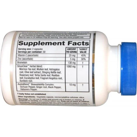 Комплекс для поддержки и защиты верхних дыхательных путей SinusClear RidgeCrest Herbals 60 гелевых капсул	: цены и характеристики