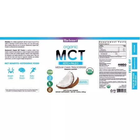 MCT Органический порошок из кокосового ореха Bluebonnet Nutrition 300 гр: цены и характеристики