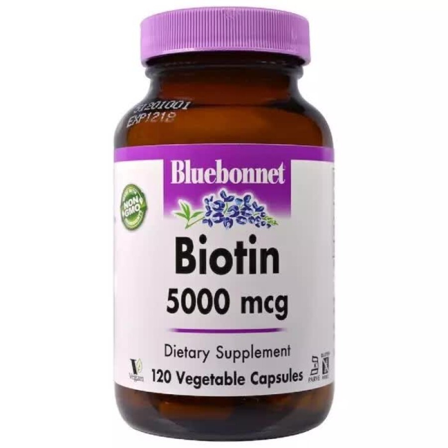 Біотин (B7) 5000 мкг Biotin Bluebonnet Nutrition 120 вегетаріанських капсул: ціни та характеристики