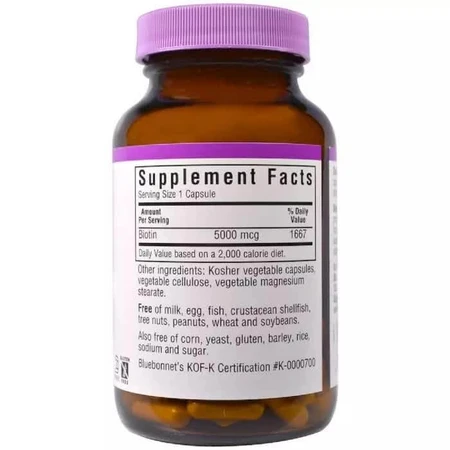 Біотин (B7) 5000 мкг Biotin Bluebonnet Nutrition 120 вегетаріанських капсул: ціни та характеристики