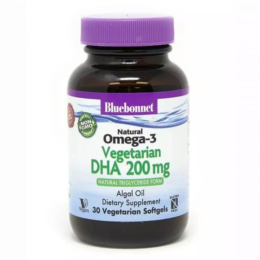 Вегетаріанська Омега-3 з водоростей DHA 200 mg Bluebonnet Nutrition 30 рослинних капсул: ціни та характеристики