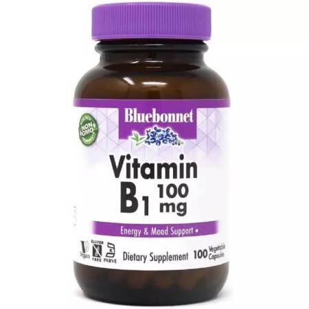 Вітамін B1 100 мг Vitamin B1 Bluebonnet Nutrition 100 вегетаріанських капсул