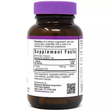 Витамин B1 100 мг Vitamin B1 Bluebonnet Nutrition 100 вегетарианских капсул: цены и характеристики
