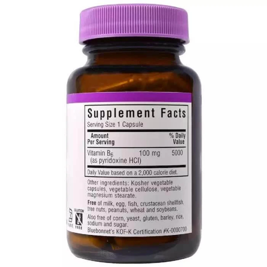 Вітамін B6 100 мг Vitamin B6 Bluebonnet Nutrition 90 вегетаріанських капсул: ціни та характеристики