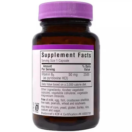 Вітамін B6 50 мг Vitamin B6 Bluebonnet Nutrition 90 вегетаріанських капсул: ціни та характеристики