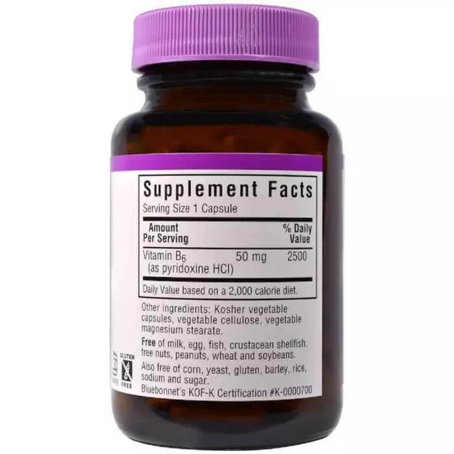 Вітамін B6 50 мг Vitamin B6 Bluebonnet Nutrition 90 вегетаріанських капсул: ціни та характеристики