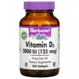 Вітамін D3 5000IU (125 мкг) Vitamin D3 Bluebonnet Nutrition 100 желатинових капсул