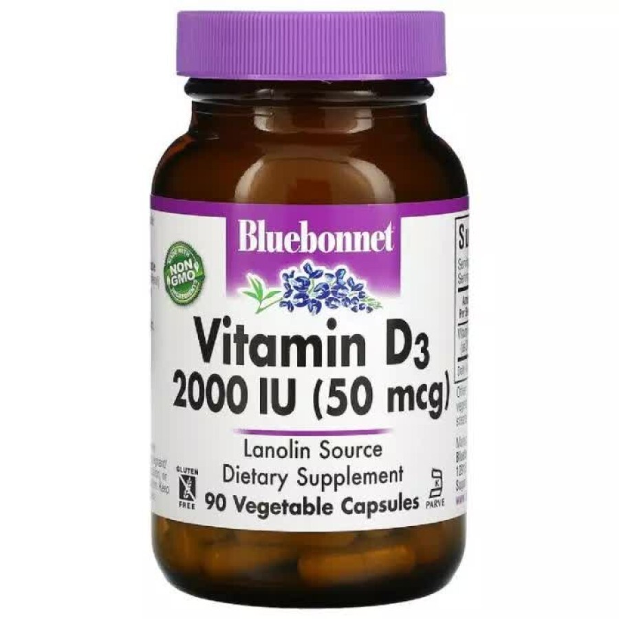 Вітамін D3 2000 МО Vitamin D3 Bluebonnet Nutrition 90 вегетаріанських капсул: ціни та характеристики