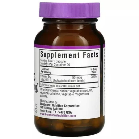 Витамин D3 2000 МЕ Vitamin D3 Bluebonnet Nutrition 90 вегетарианских капсул: цены и характеристики
