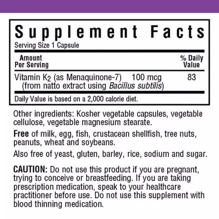 Вiтамiн К2 100 мкг Bluebonnet Nutrition 50 гелевих капсул: ціни та характеристики