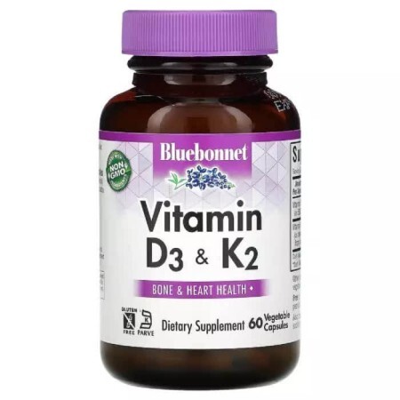 Вітаміни D3 і K2 Vitamins D3 & K2 Bluebonnet Nutrition 60 вегетаріанських капсул