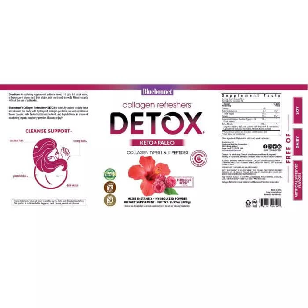 Колаген з детокс ефектом смак ягід і гібіскуса Collagen Refreshers DETOX Type I & III Bluebonnet Nutrition порошок 320 г: ціни та характеристики