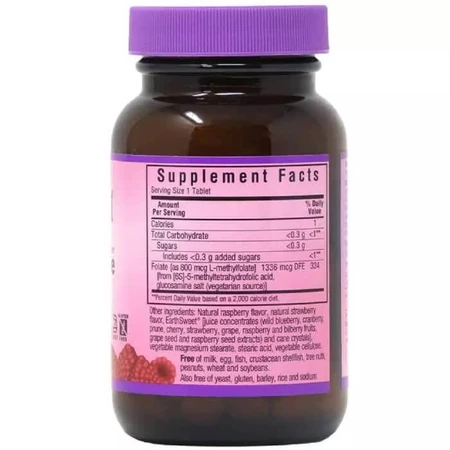 Метилфолат (B9) 800 мкг Вкус Малины Earth Sweet Chewables Bluebonnet Nutrition 90 жевательных таблеток: цены и характеристики