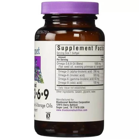 Омега 3-6-9 на рослинній основі 1000 мг Bluebonnet Nutrition 90 желатинових капсул: ціни та характеристики