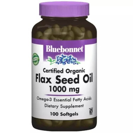Органическое льняное масло 1000 мг Bluebonnet Nutrition 100 желатиновых капсул