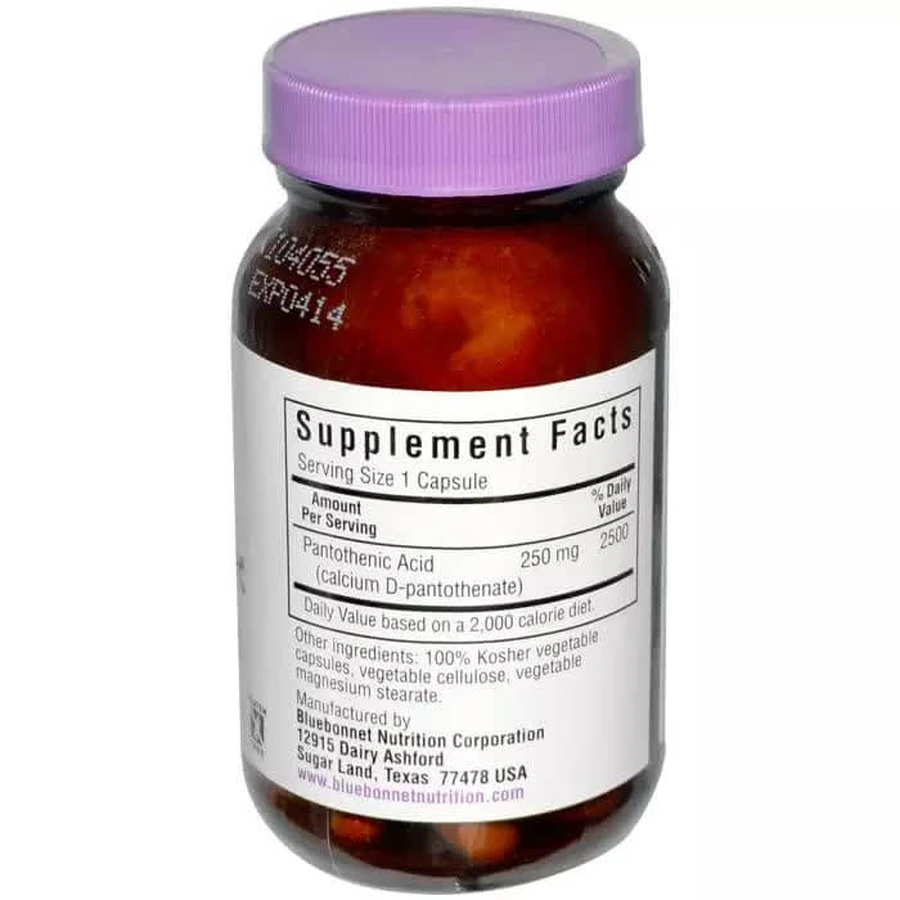 Пантотеновая кислота (B5) 250 мг Bluebonnet Nutrition 60 гелевых капсул: цены и характеристики