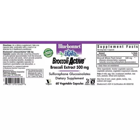 Экстракт брокколи 500 мг Broccoli Active Bluebonnet Nutrition 60 вегетарианских капсул: цены и характеристики