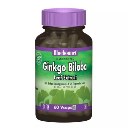 Экстракт листьев гинкго билобы Ginkgo Biloba Leaf Extract Bluebonnet Nutrition 60 гелевых капсул