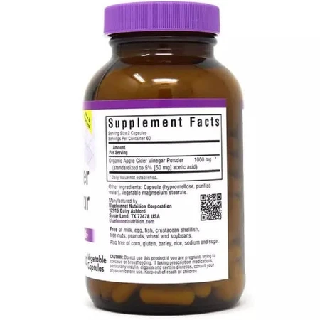 Яблучний оцет Apple cider vinegar Bluebonnet Nutrition 120 вегетаріанських капсул: ціни та характеристики