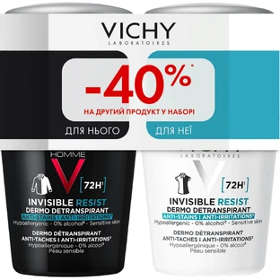 Набор Vichy (Віши) Invisible Resist Дезодорант шариковый мужской + женский 50 мл 72 часа 2 шт