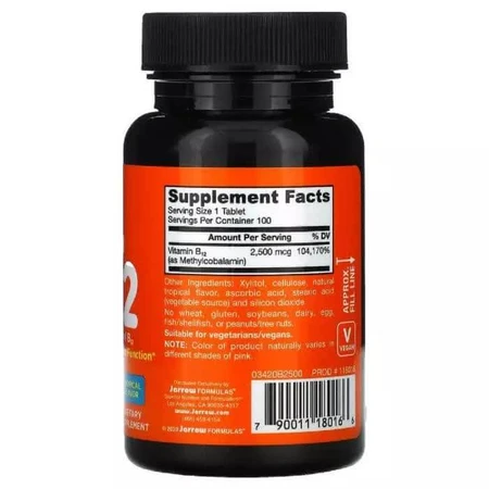 Метил B-12, 2500 мкг, тропический вкус, Methyl B-12, Jarrow Formulas, 100 жевательных таблеток: цены и характеристики