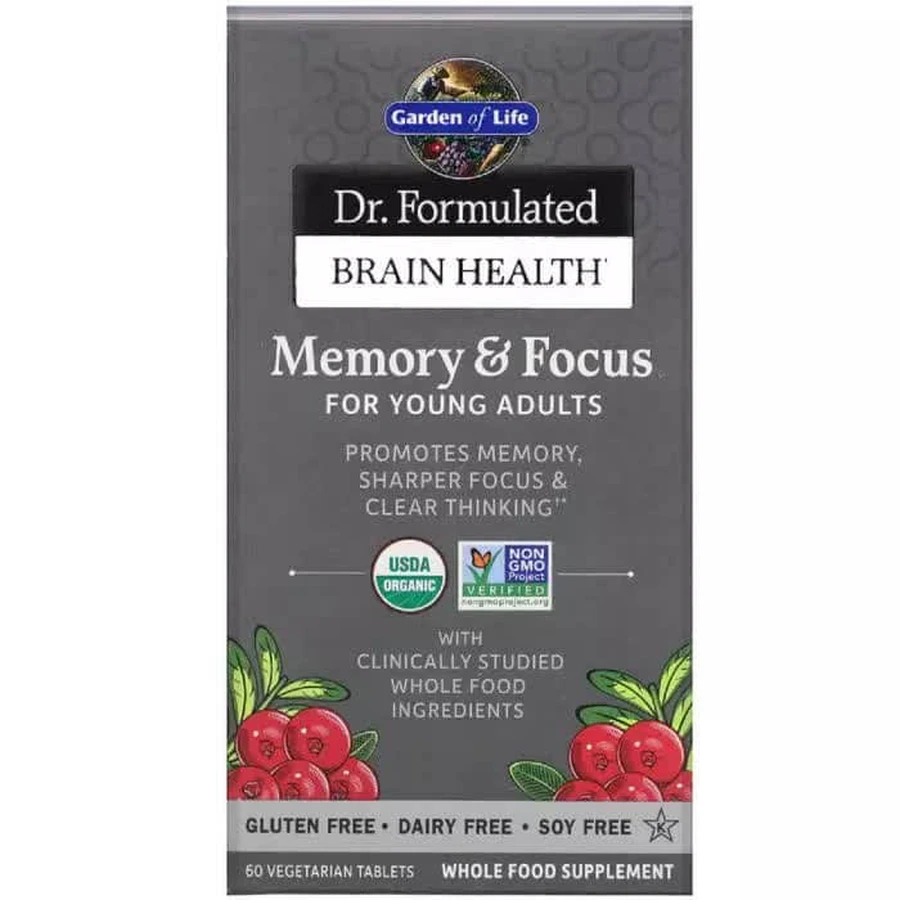 Комплекс для мозку, пам'яті та концентрації уваги Garden of Life Dr. Formulated Brain Health для молодих і дорослих 60 вегетаріанських таблеток: ціни та характеристики