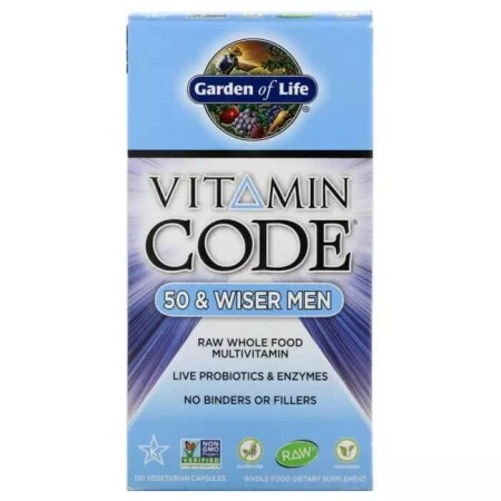 Чоловічі мультівітаміни 50+ Garden of Life Vitamin Code 120 вегетаріанських капсул