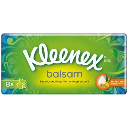 Носовые платки Kleenex Balsam трехслойные 8 пачек по 10 шт.