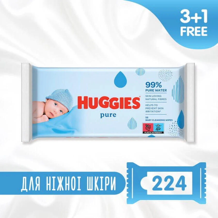 Детские влажные салфетки Huggies Pure 56 х 4 шт: цены и характеристики