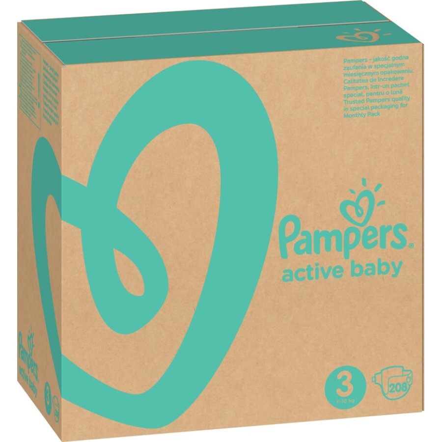 Підгузки Pampers Active Baby Midi Розмір 3 (6-10 кг), 208 шт: ціни та характеристики