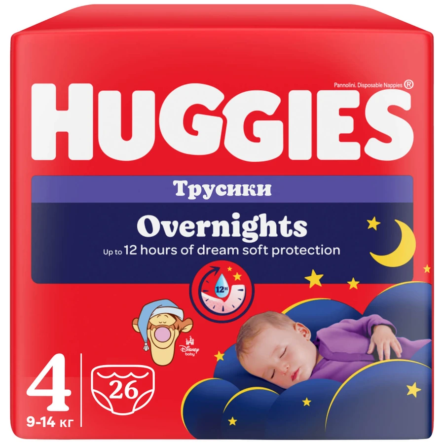 Подгузники-трусики Huggies Overnight р.4 (9-14 кг) 26 шт.: цены и характеристики