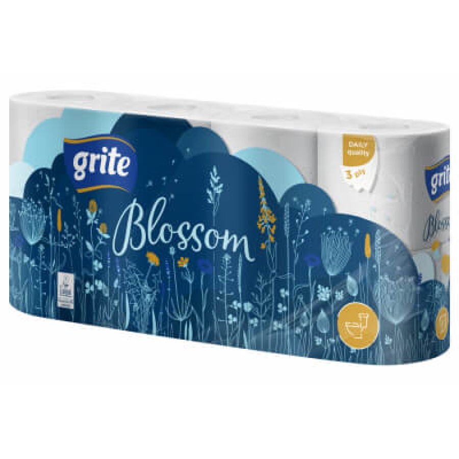 Туалетная бумага Grite Blossom 3 слоя 8 рулонов: цены и характеристики