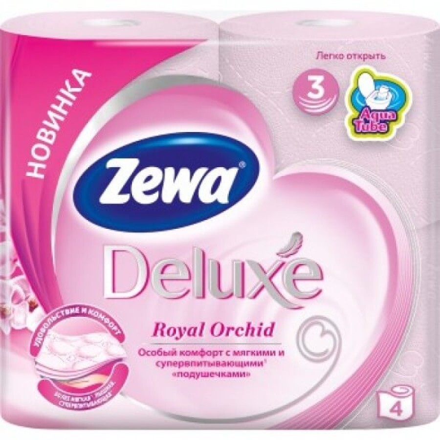 Туалетний папір Zewa Deluxe 3-шарова Орхідея рожева 4 шт: ціни та характеристики