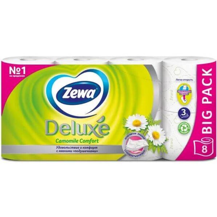Туалетний папір Zewa Deluxe 3-шаровий Квіти білий 8 шт: ціни та характеристики