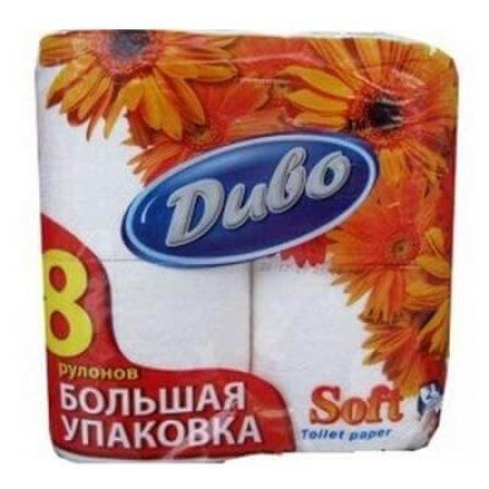 Туалетная бумага Диво Soft 2-слойная белая 8 шт