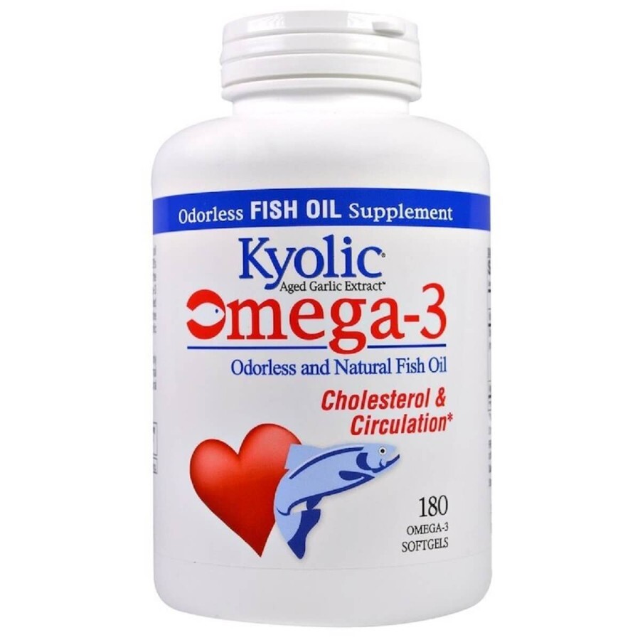 Омега-3 натуральний риб'ячий жир без запаху Omega-3 Cholesterol & Circulation Kyolic 180 гелевих капсул: ціни та характеристики