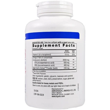 Омега-3 натуральный рыбий жир без запаха Omega-3 Cholesterol & Circulation Kyolic 180 гелевых капсул: цены и характеристики