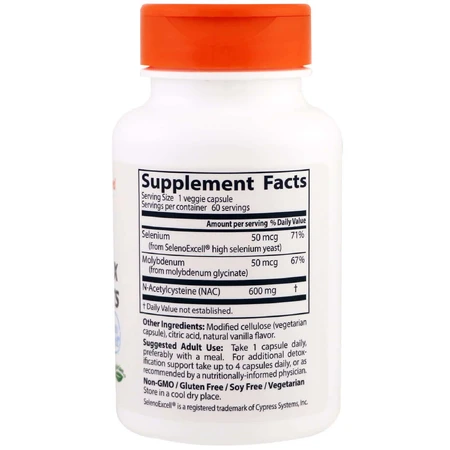 NAC (N-Ацетил-L-Цистеин) Детоксичные Регуляторы Seleno Excell Doctor's Best 60 гелевых капсул: цены и характеристики
