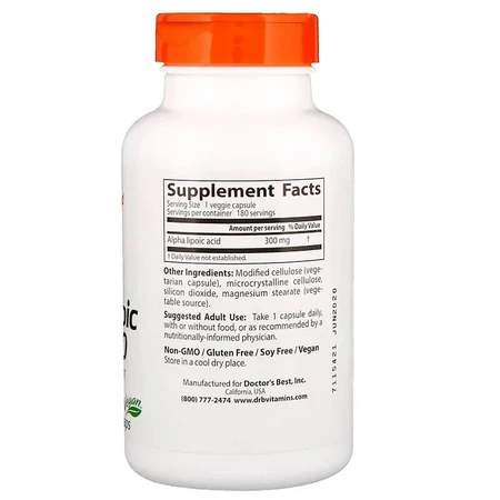 Альфа-ліпоєва кислота 300 мг Alpha-Lipoic Acid Doctor's Best 180 капсул: ціни та характеристики