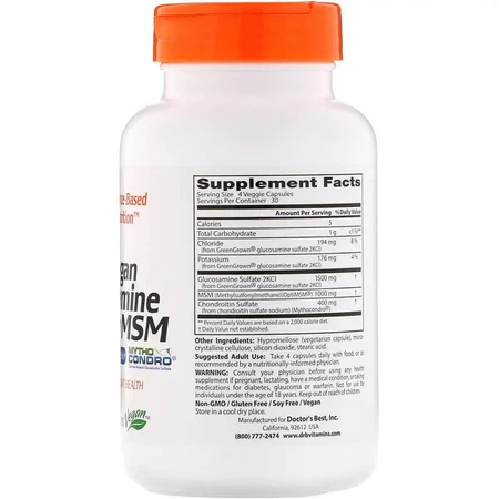 Вегетаріанський Глюкозамін Хондроїтин і МСМ Glucosamine Chondroitin MSM Doctor's Best 120 капсул: ціни та характеристики