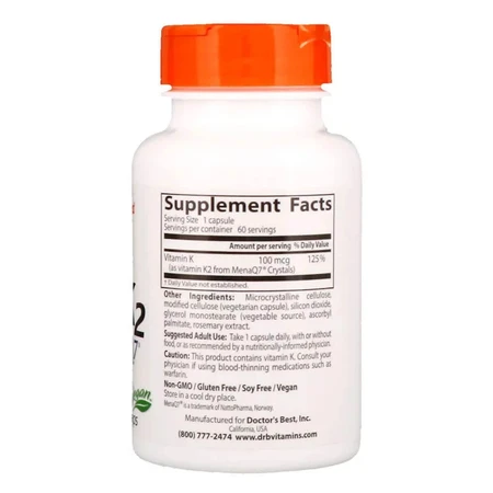 Вітамін К2 у формі МК-7 Vitamin K2 as MK-7 Doctor's Best 100 мкг 60 капсул: ціни та характеристики
