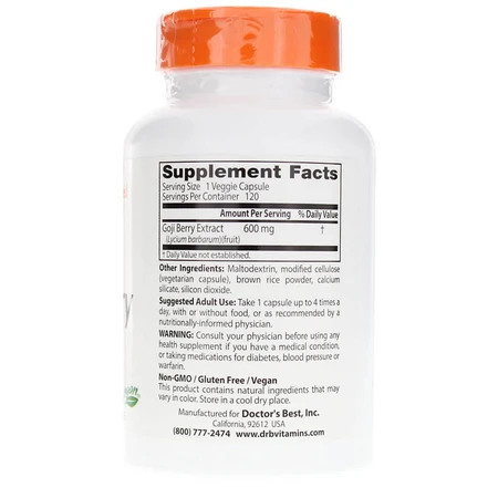 Ягоды Годжи Goji Berry Extract Doctor's Best 600 мг 120 капсул: цены и характеристики