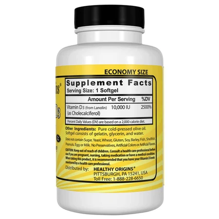 Витамин D3 Vitamin D3 10000 IU Healthy Origins 120 капсул: цены и характеристики