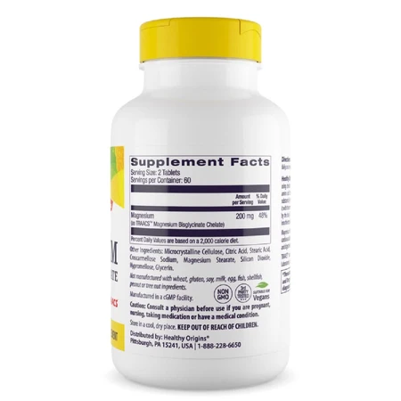 Магній бісгліцинат Magnesium Bisglycinate Chelate Healthy Origins 200 мг 120 таблеток: ціни та характеристики