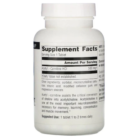 Ацетил L-Карнитин 500 мг Acetyl L-Carnitine Source Naturals 120 таблеток: цены и характеристики