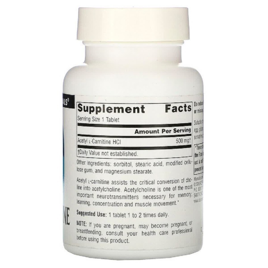 Ацетил-L-Карнітин 500 мг Acetyl L-Carnitine Source Naturals 60 таблеток: ціни та характеристики
