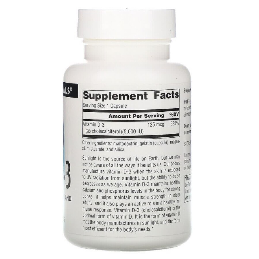 Витамин D-3 5000 МЕ Vitamin D-3 Source Naturals 60 капсул: цены и характеристики