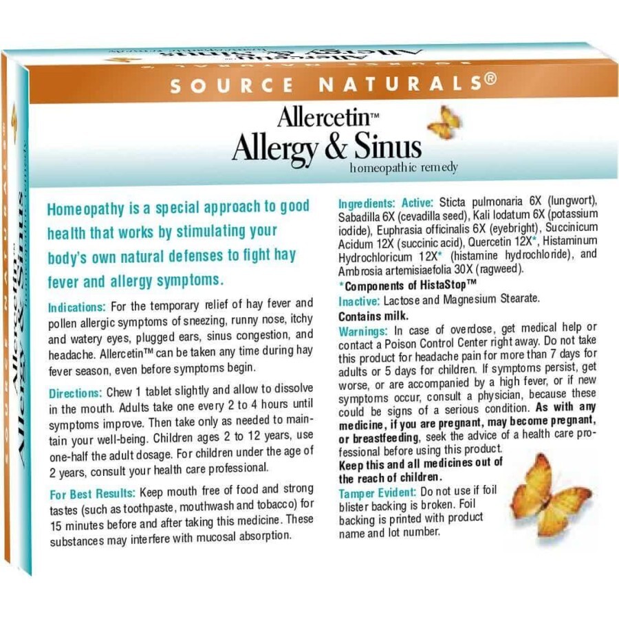 Растительный комплекс от аллергии Allercetin Source Naturals 48 таблеток для рассасывания: цены и характеристики
