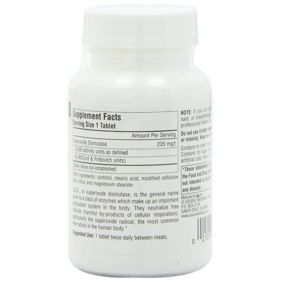 СОД Ферменты 235 мг SOD Source Naturals 180 таблеток: цены и характеристики
