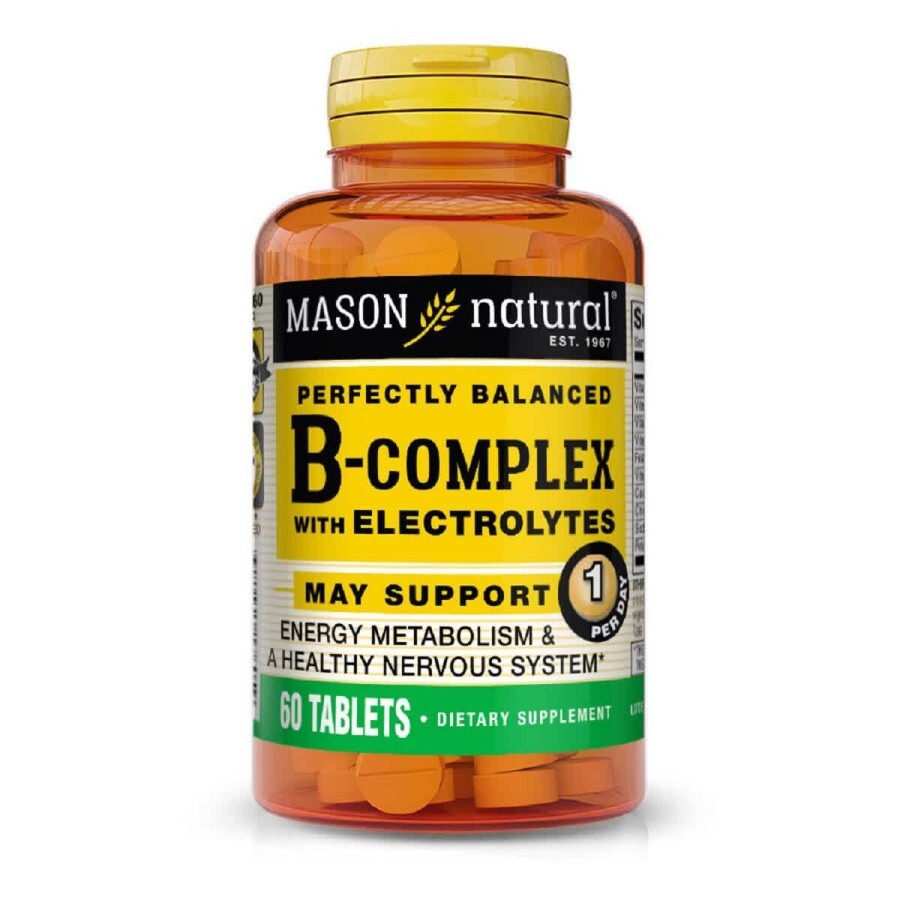 B-комплекс з електролітами B-Complex With Electrolytes Mason Natural 60 таблеток: ціни та характеристики